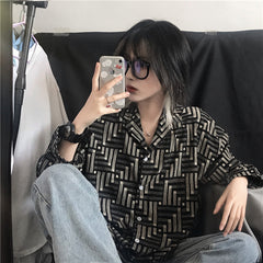 Women Abstract Print All Match Single Breaste Shirt