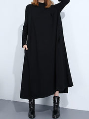 Loose Plain Stand Collar Knit Midi Sweater Dress