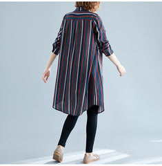 Casual Lapel Striped Midi Dress