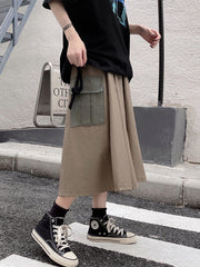 Retro Contrast Color Big Pocket Casual Skirt
