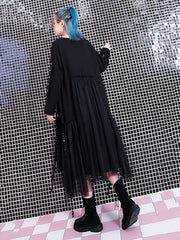 Loose Rivet Gauze Splicing Dress