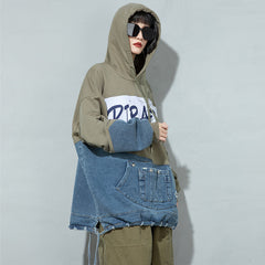 Retro Hooded Stitching Printed Sweatshirt