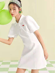 Preppy Style Solid Polo Knitted Mini Dress