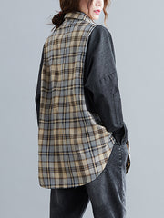 Women Plaid Stitching Loose Shirt