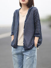Casual Striped Hooded Light Outwear