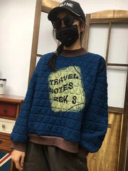 Pullover Letters Printed Bubble Ringer Sweatshirt