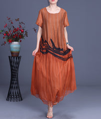 Printed Striped Embroidered Patchwork Dress