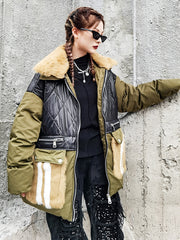 Women Stitching Contrast Color Lapel Casual Coat