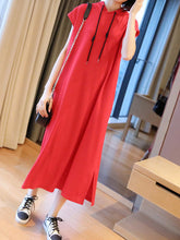 Original Solid Hooded Drawstring Dress