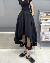 Street Style High-Waisted Solid Hollow Skirt
