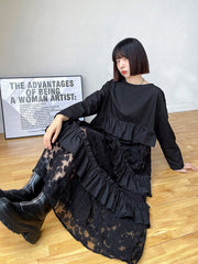 Urban Floral Split-Joint Lace Long Sleeves A-Line Midi Dress