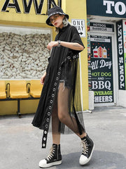 Loose Mesh Splicing Short Sleeve Shirt Dress