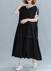 Loose Pleated Color Matching Round Neck Dress