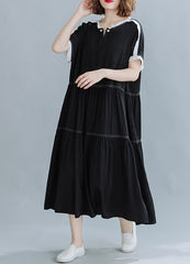 Loose Pleated Color Matching Round Neck Dress