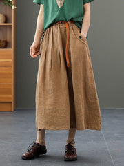 Retro High Waist Solid Color Loose Casual Skirt