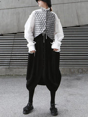 Polka-Dot Jacquard Stand Collar Short Cropped Vest