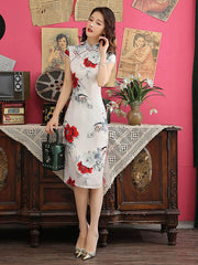 Floral Printed Two-Layer Improved Short Cheongsams