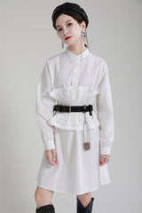 Elastic Ruffled Waist Long Sleeve Dress