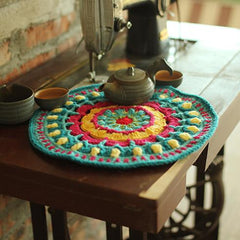 Hand Hook Flower Retro Round Placemat