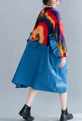 Loose Long Sleeve Tie-Dye Stitching Midi Dress