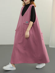 Loose Solid Color V Neck Sleeveless Maxi Dress