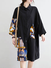 Original Cartoon Printed Round-Neck Shirt Dress