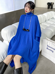 Urban High-Low Roomy Pure Color High-Neck Sweater Dresses