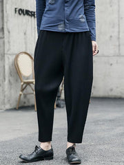 Solid Color Loose Pleated Casual Ankle-Length Harem Pants