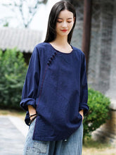 Vintage Solid Color Loose Long-Sleeved T-Shirt