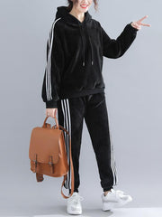 Two-Pieces Velvet Sports Hoodie And Pants Set