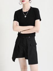 Women Solid Color Slim Round Neck T-Shirt