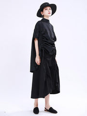 Original Puff Sleeve Drawstring Stand Collar Shirt Dress