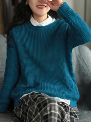 Solid Loose Round-Neck Sweater