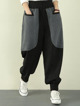 Women Color Block Pocket Brushed Casual Pants