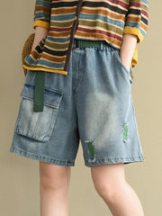 Artistic Hollow Denim Wide Leg Shorts