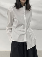 Asymmetric Buttoned Pleated Pure Color Long Sleeves Round-Neck Blouses&Shirts Tops