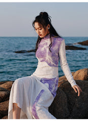 Original Design Color Contrasting Knitted Maxi Dress