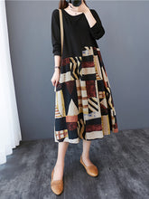 Women Print Stitching Long Sleeve Dress