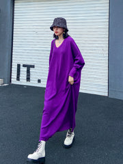 Women V-Neck Long Sleeve Knit Dress