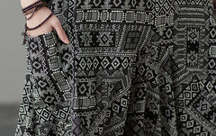 Retro Ethnic Round Neck Short Sleeve Maxi Dress