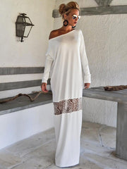 Split-Joint Long Sleeves Round-Neck Maxi Dress