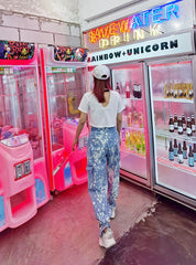 Women Letter Print Hollow Loose High Waist T-Shirt