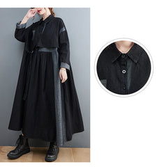 Denim Lapel Patchwork Loose Midi Dress