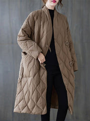 Loose Solid Color Stand Collar Midi Outwear