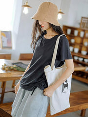 Original Solid Pleats Drawstring Elasticity T-Shitrs