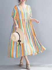 Loose Colorful Striped Comfortable Long Dress