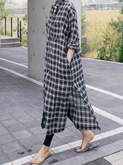 Loose Split-side Long Plaid Cover-up