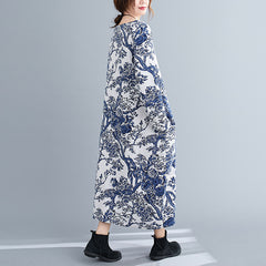 Women Retro Print Loose Dress