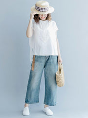 Casual Solid Ramie Cotton High-low Pocket Shirt