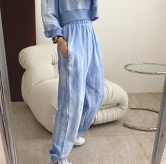 High-Waist Loose-Fitting Casual Print Track Pants